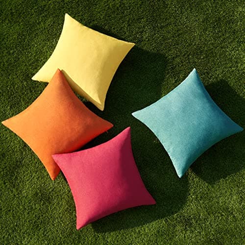 MIULEE Pack of 4 Decorative Outdoor Solid Waterproof Throw Pillow Covers Linen Garden Farmhouse Cushion Cases for Patio Tent Balcony Couch Sofa 18x18 inch Red/Turquoise — view 3