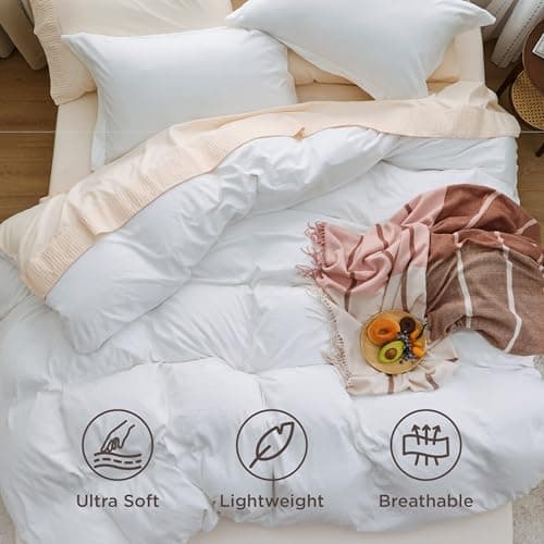 Bedsure White Duvet Cover Queen Size - 3 Pieces Prewashed Cotton-Like Polyester Extra Soft Bedding Set, Includes 1 Duvet Cover 90x90 Inches with Zipper Closure & 2 Pillow Shams, Comforter Not Included — view 3
