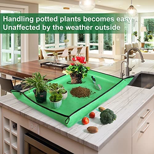 HNXTYAOB 39.5"x 31.5" Large Repotting Mat for Plant Transplanting and Mess Control Thickened Waterproof Potting Tray Plant Gifts for Women Green — view 2