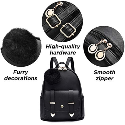 I IHAYNER Girls Fashion Backpack Mini Backpack Purse for Women Teenage Girls Purses PU Leather Pompom Backpack Shoulder Bag Gold Pink — view 3