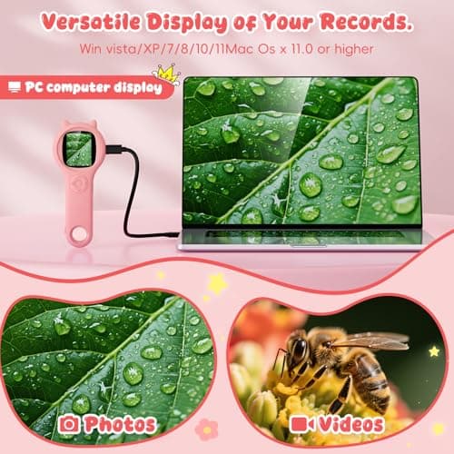 Kids Microscope for Girls, 500X Portable Digital Microscope with 2" IPS Screen, Cute STEM Learning Toy, Birthday Gift for Girls Age 5-12 (Pink) — view 3