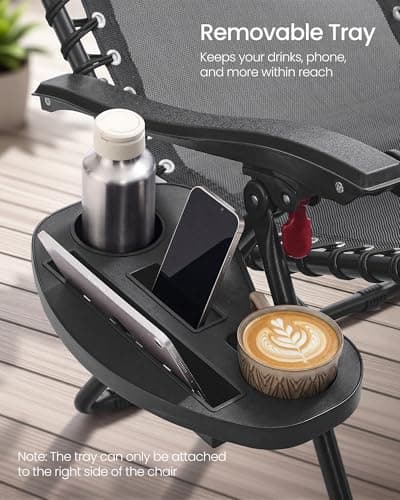 SONGMICS Zero Gravity Chairs, Folding Sun Loungers with Tray, Adjustable Headrest, for Patio, Garden, Max. Load 110 kg, Black UGLB030BZ02 — view 5
