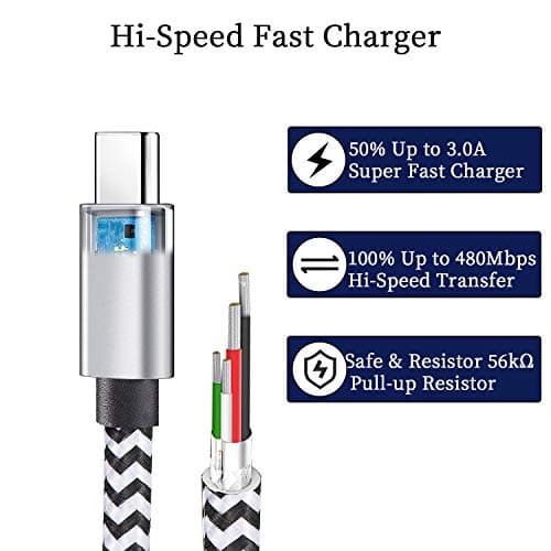 QQLIKE USB Type c Cable, 5 Pack (6FT) Nylon Braided USB C Cables 3A Fast Charging Charger for Samsung Galaxy S9/S8 Note8/9 20 10 S21 S20 S10 Plus C Cord — view 3