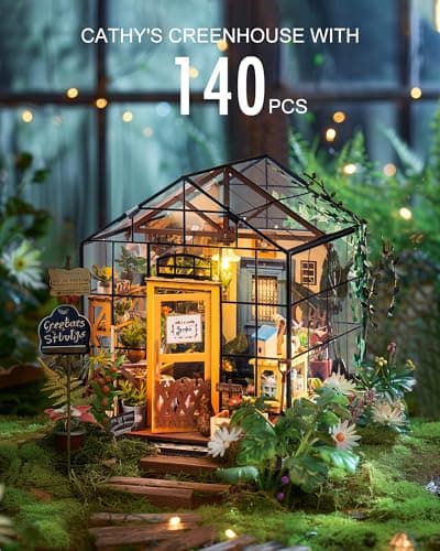 Rolife DIY Miniature House Kit Greenhouse, Tiny Home Kit for Adults to Build, Mini House with Furnitures, Halloween/Christmas Decorations/Gifts for Family and Friends (Cathy's Greenhouse)