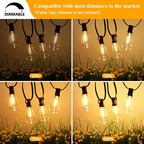 Brightever LED Outdoor String Lights 100FT Patio Lights with 52 Shatterproof ST38 Vintage Edison Bulbs, Outside Hanging Light Waterproof for Porch, Deck, Garden, Backyard, Balcony, 2700K Dimmable — view 3
