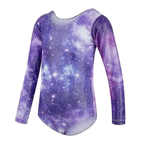 JiAmy Gymnastics Leotards for Girls with Shorts Set, Sparkle Long Sleeve Kids Gymnastics Outfit Athletic Leotard for 5-6 Years
