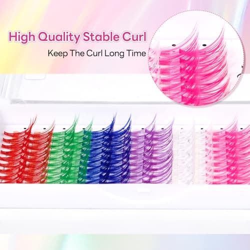 Colored Cluster Lash Extensions 120Pcs 30D 14mm 16mm Mixed Rainbow Colorful Individual Eyelash Salon Party White Purple Pink Cluster Eyelash — view 4