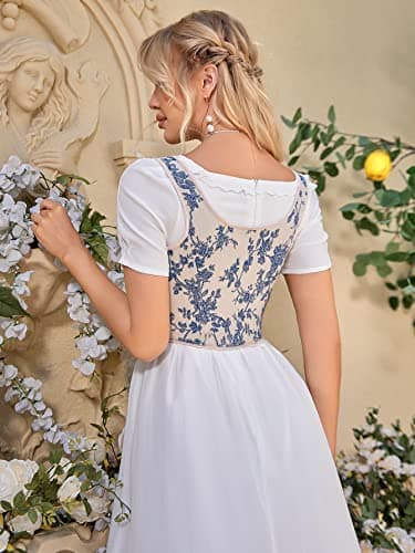 Alivila.Y Fashion Womens Sexy Vintage 1920s Renaissance Lace Trim Corset Bustier 22028-Bluewhite-L — view 3