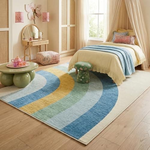 Rug Branch Skye Rainbow Washable Kids Area Rug 4' x 6' Blue & Ivory — view 5