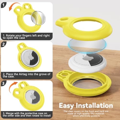 Inesore IPX8 Waterproof for Airtag Holder, Compatible with Apple Air Tags Keychain (with Lock),Anti-Scratch and Shock Case for Dog,Car Key,Luggage (Yellow) — view 4