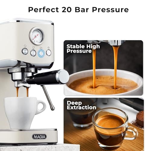 Zulay Kitchen Magia Compact Espresso Machine – 20 Bar Coffee Maker with Milk Frother Steam Wand, Latte & Cappuccino Maker, 1350W Fast Heating, 40oz Removable Water Tank, Stainless Steel – Cream — view 2