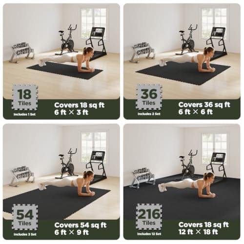 AIRHOP 12x12In Thick 18 Tiles Gym Floor Mat, High-Density EVA Foam Puzzle Gym Mat, Interlocking Foam Floor Tiles for Home Gym Exercise Equipment, Play Workout Garage Kitchen Flooring — view 4