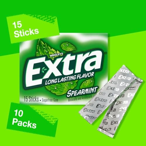 Extra Gum Spearmint Sugarfree Gum Bulk, Individually Wrapped, Perfect for Long Lasting Fresh Breath at School, Work & Travel 15 Count, Pack of 10 — view 3
