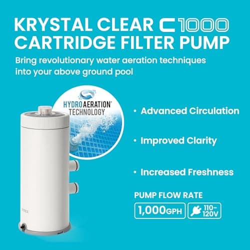 INTEX C1000 Krystal Clear Cartridge Filter Pump for Above Ground Pools: 1000 GPH Pump Flow Rate – Improved Circulation and Filtration – Easy Installation – Improved Water Clarity – Easy-to-Clean