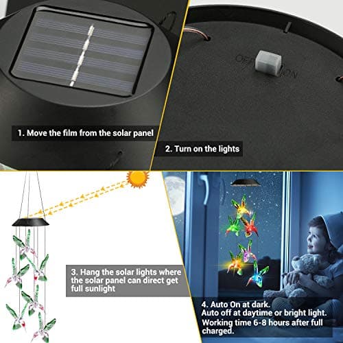 Toodour Solar Wind Chimes, Color Changing Solar Hummingbird Wind Chimes, LED Decorative Mobile, Waterproof Solar Lights Outdoor for Patio, Window, Garden Decor, for Mom/Grandma — view 2