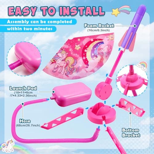 Notique 3 4 5 6 7 Year Old Girl Gifts, Unicorn Rocket Outdoor Toys for Girls Rocket Launcher with 8 Air Rockets Kids Girls Toys Unicorn Easter Birthday Girls Gifts 3-9 Years — view 3