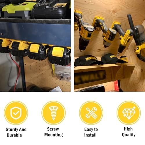 ANIRUDH 30 Pack Power Tool & Battery Holder for Dewalt | Heavy Duty Mounts, Compact Storage Solution for Garage, Workshop & Utility Rooms (15 Tool + 15 Battery Docks) (30, Yellow) — view 4