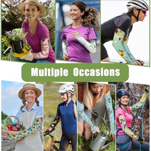 Bebila Gardening Sleeves for Women Farm UV Sun Protection Anti-Scratch Cooling Sleeves with Thumb Hole Arms Cover Outdoors (Gradient Yellow Green) — view 5