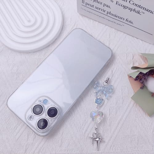cioatu1-4PCS Cute Phone Charms Aesthetic Y2K Cell PhoneCharms Strap Strawberry Butterfly Star PhoneCharm Y2K Accessories for Bag Keychain Airpods Camera Pendants Decor (1x Blue Heart) — view 3