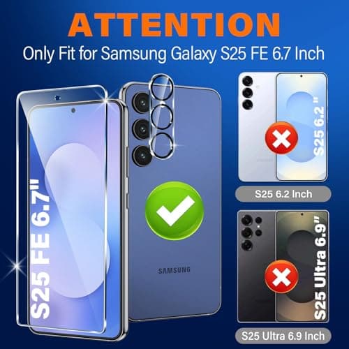 firtstnow 3 Pack for Samsung Galaxy S25 FE Screen Protector Tempered Glass + 3 Pack Camera Lens Protector, Military Grade Shatterproof, 9H Hardness, Fingerprint Unlock, Case Friendly 6.7 Inch