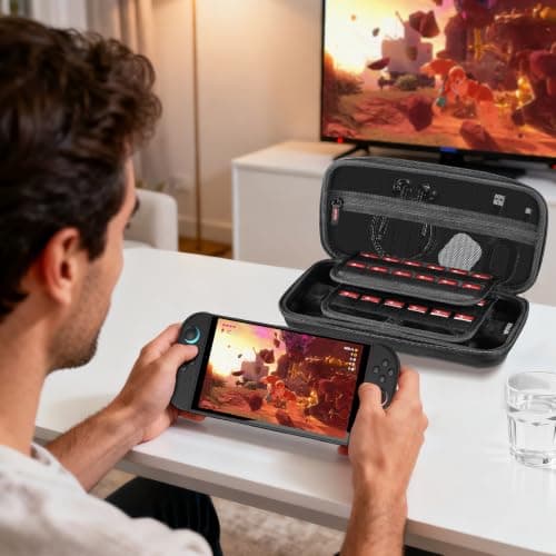 SPOVEN for Nintendo Switch 2 Case Black (2025), Portable Large Capacity Carrying Protective Hard Shell Travel Case, 4 in 1 Accessories Bundle with 2 Screen Protectors, 2 Thumb Grip Caps & Installation Tray — view 6