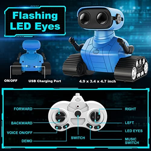 Hamourd Robot Toys for Boys Girls, Rechargeable Remote Control Emo Robots with Auto-Demonstration, Flexible Head & Arms, Dance Moves, Music, Shining LED Eyes for 5+ Years Old Kids — view 4