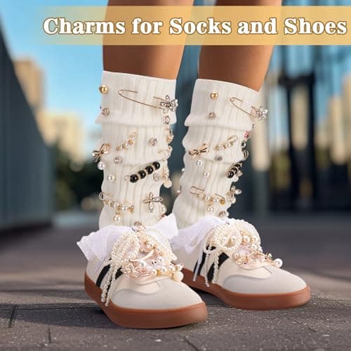 AIERSA Shoes Charms for Sneakers Socks, 43pcs Pearl Shoe Lace Charms Jewelry, Junk Socks Pins, Stylish Decoration for Women, Brooch Pins Buttons for Clothes, Hats Decorations — view 2