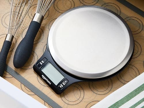 Amazon Basics Digital Kitchen Scale with LCD Display, Tare Function, Multiple Units, Weighs up to 11 Pounds, Batteries Included, Black and Stainless Steel — view 3