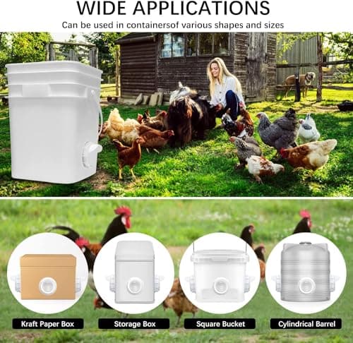DSTANA Chicken Feeder No Waste 12 Ports Automatic Poultry Feeder with 12 Stopper & 1 Hole Saw, Weatherproof Reusable DIY Chicken Feeders Kits for Buckets, Barrels, Bins(White) — view 4