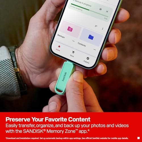 SANDISK 1TB Phone Drive with USB Type-C - for Smartphones, Tablets, and Computers - Up to 150MB/s, USB 3.2 Gen 1 - Seafoam Green - SDIXS0N-1T00-GN6NQ — view 5