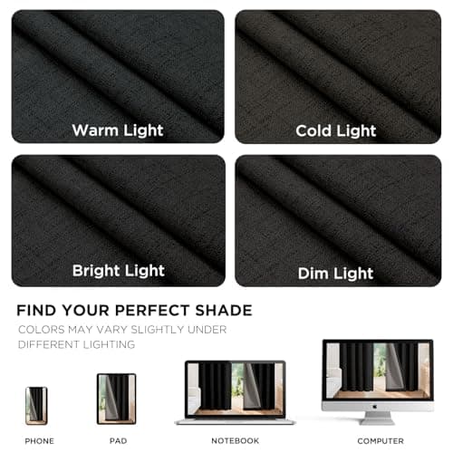 Joydeco Blackout Curtains for Bedroom - 100% Light Blocking 2 Panels Set Black Drapes 37" W x 63" L, Thermal Insulated Room Darkening Curtains, Linen Textured for Living Room, Rod Pocket & Back Tabs — view 8