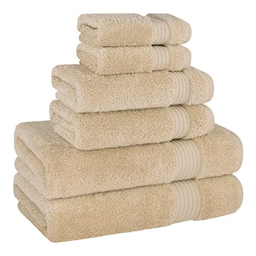 Cotton Paradise 100% Cotton Turkish Towel Set, Soft Absorbent Quick Dry, 6 Piece Towel Set, Beige — view 4