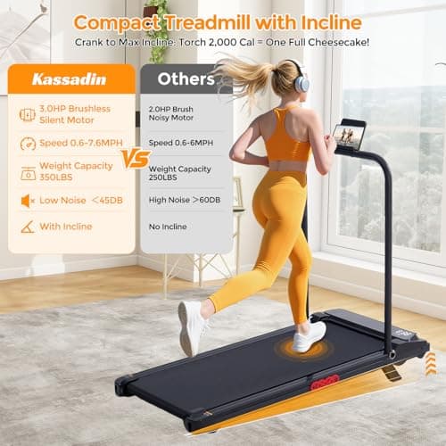 KASSADIN Walking Pad with Handle Bar, 2026 Upgrade Portable Small Treadmill with Handles for Home Small, 3.0HP Under Desk Walking Pad Treadmill with Incline, 0.6-7.6MPH, 350LBS — view 2