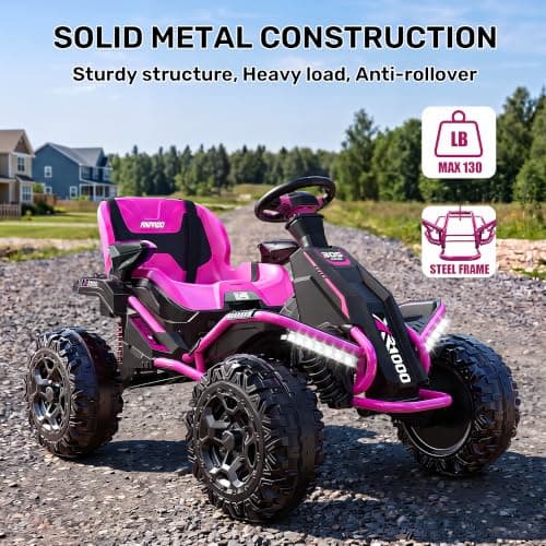 ANPABO 24V 4x4 Ride On Toys for Big Kids Aged 3-12 Rose Red-4x200W Motors, 5MPH, Wide Adjustable Seat, Parent Remote, Metal Frame, Shock Absorber, for Off-Road Ride — view 4