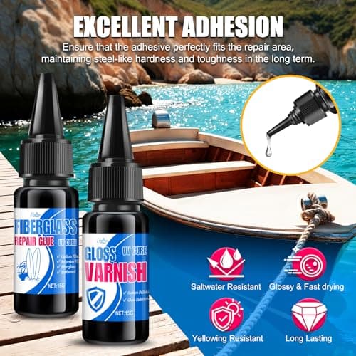 Surfboard Repair Kit - Fiberglass Repair Kit, Single Component UV Resin Repair Glue with UV Light, Gloss Varnish, Quickly Repair Scratches, Holes, and Gaps in Fiberglass, Surfboard, Carbon Fiber — view 2