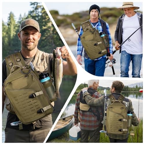Goture Fishing Sling Bag, Khaki with 3*Green Handles 3600, Waterproof Heavy-Duty Multi-Pocket Unisex Angler Gear — view 8