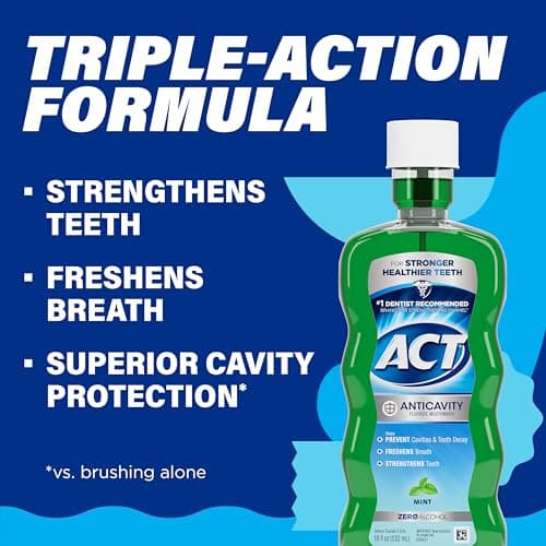 ACT Anticavity Zero Alcohol Fluoride Mouthwash 18 fl. oz., With Accurate Dosing Cup, Mint — view 3