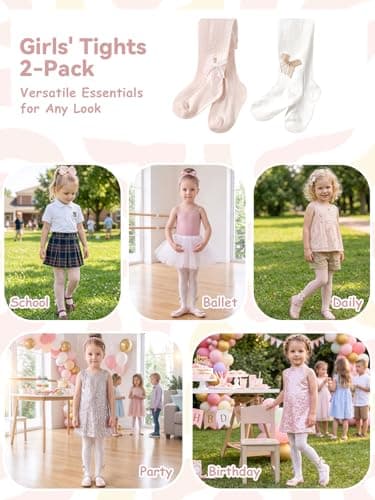 Miipat Baby Girl Tights Toddler Footed Leggings Bowknot Mesh Lace Stockings 2 Pack Little Kids Hollow Pantyhose(WhitePinkBowTie,6-12M) — view 5