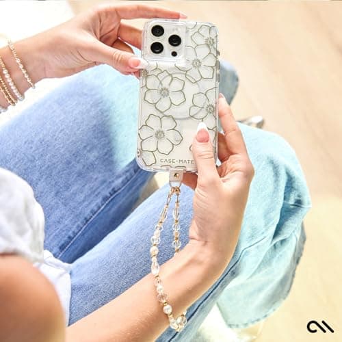Case-Mate Phone Charm Wrist Strap w/Pearls & Crystals - Crystal Pearl Gold — view 3