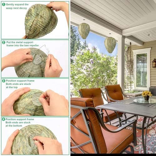 DECYOOL 4 Pack Paper Wasp Nest Decoy Hanging Wasp Nest Stay Away from Wasps Hornets Yellow Jackets — view 2