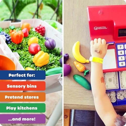 Learning Resources Farmer's Market Color Sorting Set - Pretend Play Food Sets for Kids Kitchen, Color Sorting Toys, Plastic Fruit and Vegetable Toy for Kids Kitchen Set, Play Food for Toddlers 1-3 — view 4