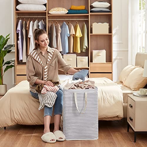 Lifewit 2-Pack 80L Freestanding Laundry Hamper, Large Collapsible Laundry Baskets with Easy Carry Extended Handles, Waterproof Clothes Hamper in Bedroom, Bathroom, Laundry Room, College Dorm, Grey — view 7