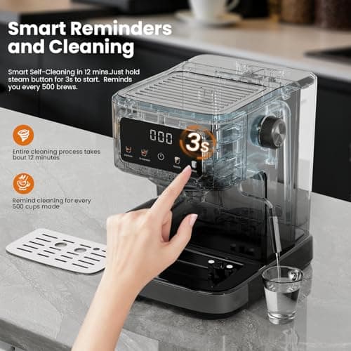 Kismile Espresso Machine with Milk Frother, 15 Bar Digital Espresso Maker for Latte & Cappuccino, LED Touch Screen, 1.5L Removable Water Tank, Compact Coffee Maker for Home/Office — view 5