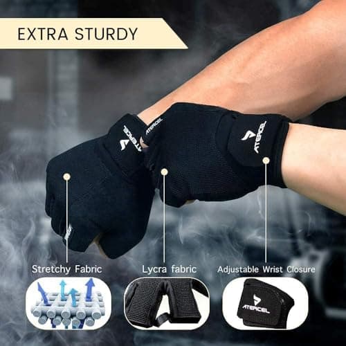 ATERCEL Workout Gloves for Men and Women, Exercise Gloves for Weight Lifting, Cycling, Gym, Training, Breathable and Snug fit (Black, L) — view 3