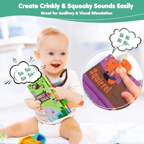 beiens Baby Books Toys, Touch and Feel Crinkle Cloth Book for Infant Baby 0-3-6-12-18 Months, Early Development Interactive Stroller Soft Toys, Newborn Gifts for Boys Girls — view 3