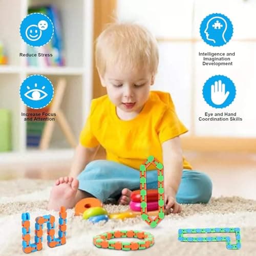 8Pcs 24Links Fidgets Wacky Tracks Fidget Toys for Kids Valentines Day Gifts Classroom Gifts School Easter Stocking Stuffers Plastic Sensory Autism Snap Fidget Click Snake Toys for Adults Travel 11inch — view 5
