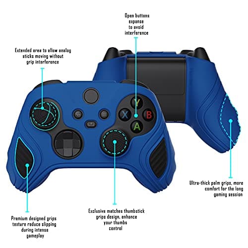 PlayVital Scorpion Edition Two-Tone Anti-Slip Silicone Case Cover for Xbox Series X/S Controller, Soft Rubber Case for Xbox Core Wireless Controller with Thumb Grip Caps - Blue & Black — view 4