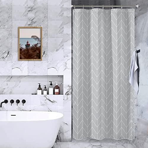Riyidecor Small Stall RV Gray Grey Shower Curtain Liner for Bathroom Narrow Dorm Half Size Stand Up 36x72 Inches Wide Single Chevron Herringbone Geometric Tiny Walkin Fabric Polyester Bathroom — view 2