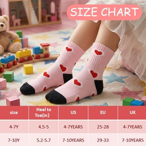 scenicamp 6 Pack Kids Athletic Crew Socks 6-9 Years, Heart Pink — view 2