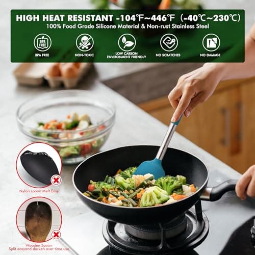 HOTEC 446°F Heat Resistant Silicone Kitchen Utensils, Cooking Utensil Set, Spatula Set, BPA Free, Kitchen Gadgets, Utensils Holder, Dishwasher Safe, 14pcs Multicolor — view 5